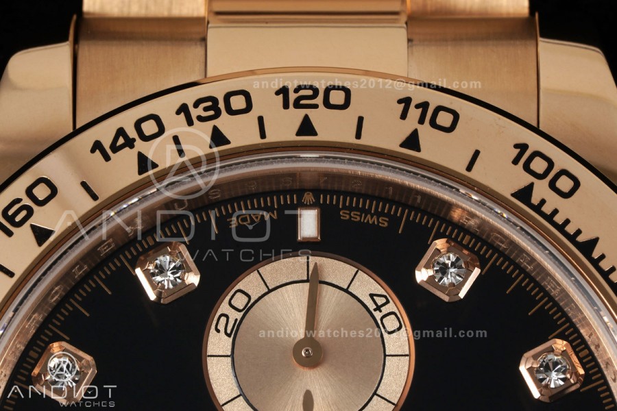 Daytona 126505 RG UFO 1:1 Best Edition Black/RG Diamonds Dial on RG Bracelet UF4131 (Free Sprung)