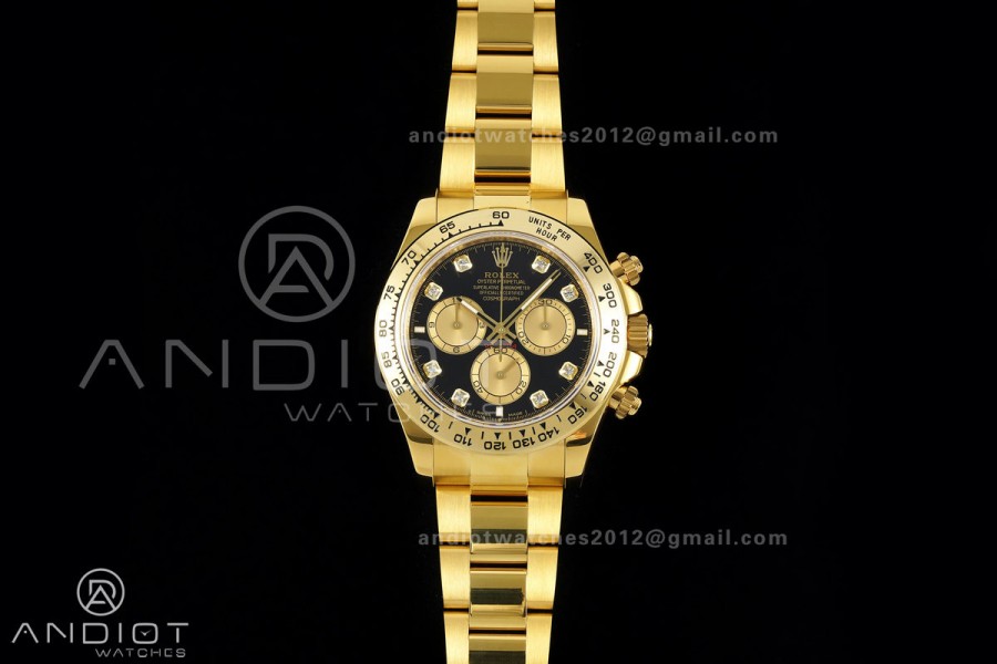 Daytona 126508 YG UFO 1:1 Best Edition Black/YG Diamonds Dial on YG Bracelet UF4131 (Free Sprung)