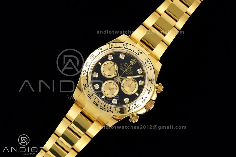 Daytona 126508 YG UFO 1:1 Best Edition Black/YG Diamonds Dial on YG Bracelet UF4131 (Free Sprung)