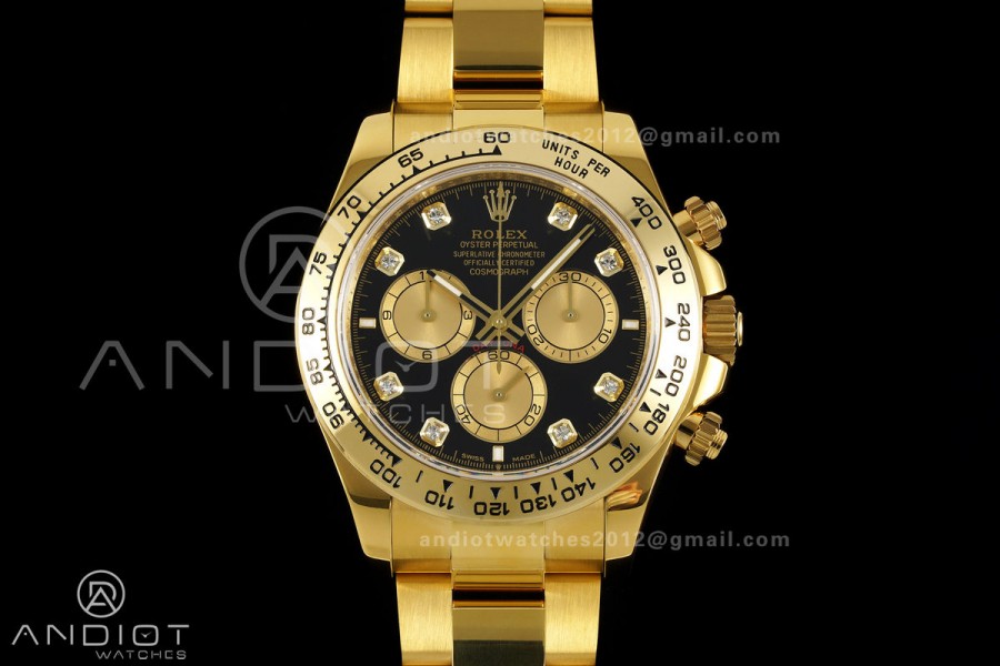 Daytona 126508 YG UFO 1:1 Best Edition Black/YG Diamonds Dial on YG Bracelet UF4131 (Free Sprung)