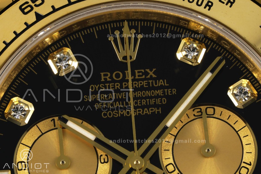 Daytona 126508 YG UFO 1:1 Best Edition Black/YG Diamonds Dial on YG Bracelet UF4131 (Free Sprung)