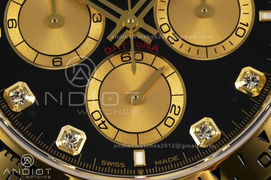 Daytona 126508 YG UFO 1:1 Best Edition Black/YG Diamonds Dial on YG Bracelet UF4131 (Free Sprung)