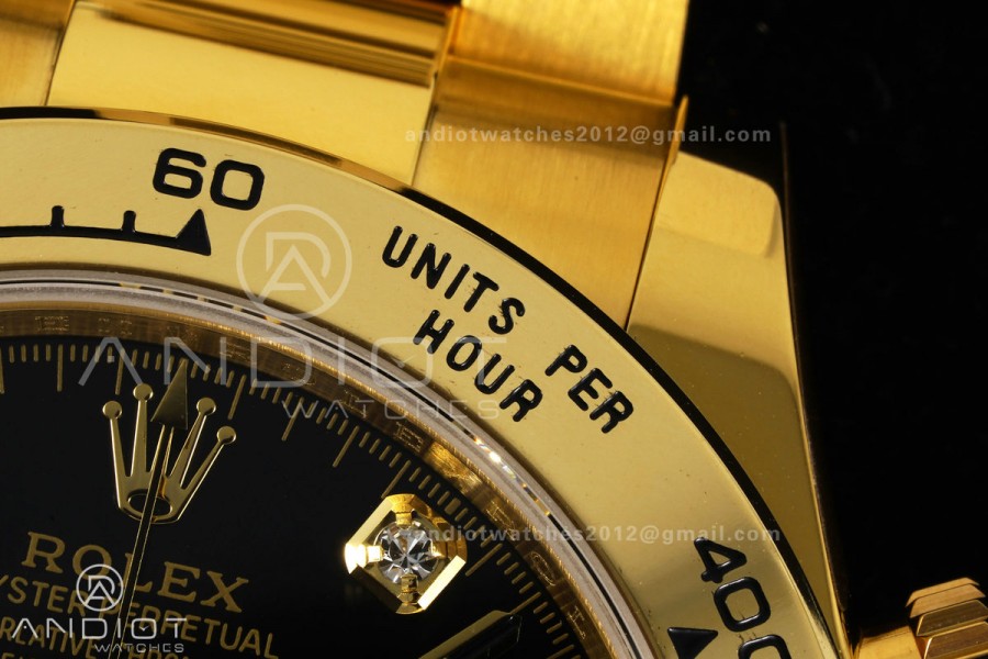 Daytona 126508 YG UFO 1:1 Best Edition Black/YG Diamonds Dial on YG Bracelet UF4131 (Free Sprung)