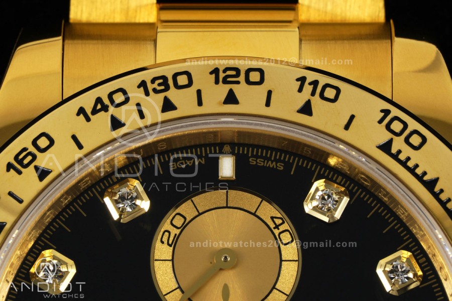 Daytona 126508 YG UFO 1:1 Best Edition Black/YG Diamonds Dial on YG Bracelet UF4131 (Free Sprung)