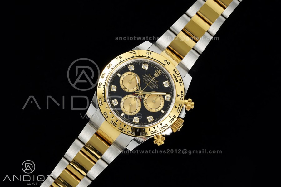 Daytona 126503 SS/YG UFO 1:1 Best Edition Black/YG Diamonds Dial on SS/YG Bracelet UF4131 (Free Sprung)