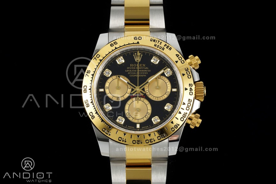 Daytona 126503 SS/YG UFO 1:1 Best Edition Black/YG Diamonds Dial on SS/YG Bracelet UF4131 (Free Sprung)