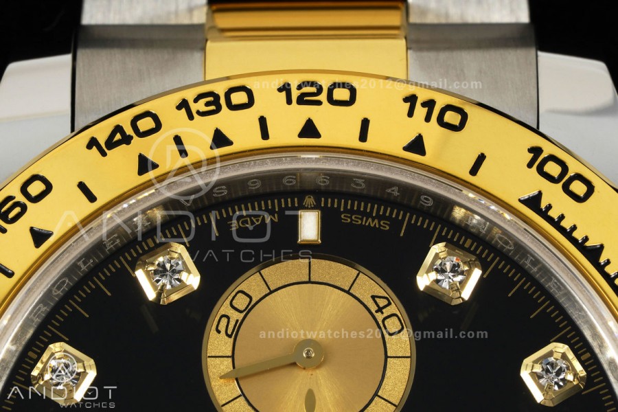 Daytona 126503 SS/YG UFO 1:1 Best Edition Black/YG Diamonds Dial on SS/YG Bracelet UF4131 (Free Sprung)