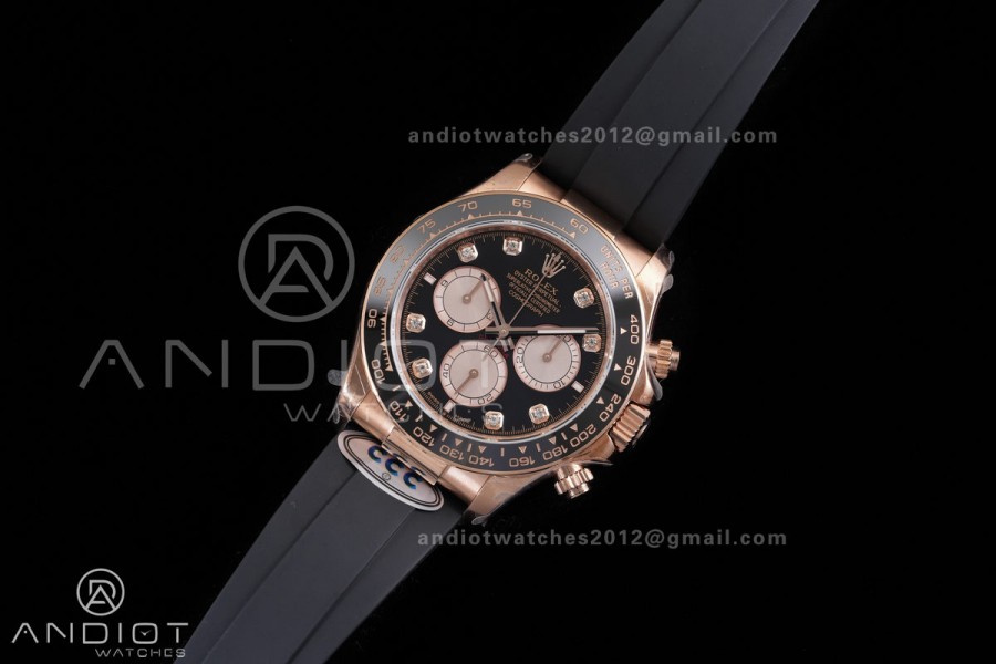 Daytona 126515 3CF 1:1 Best Edition Black/RG Diamonds Dial on Oysterflex Strap DD4131 (Gain Weight)