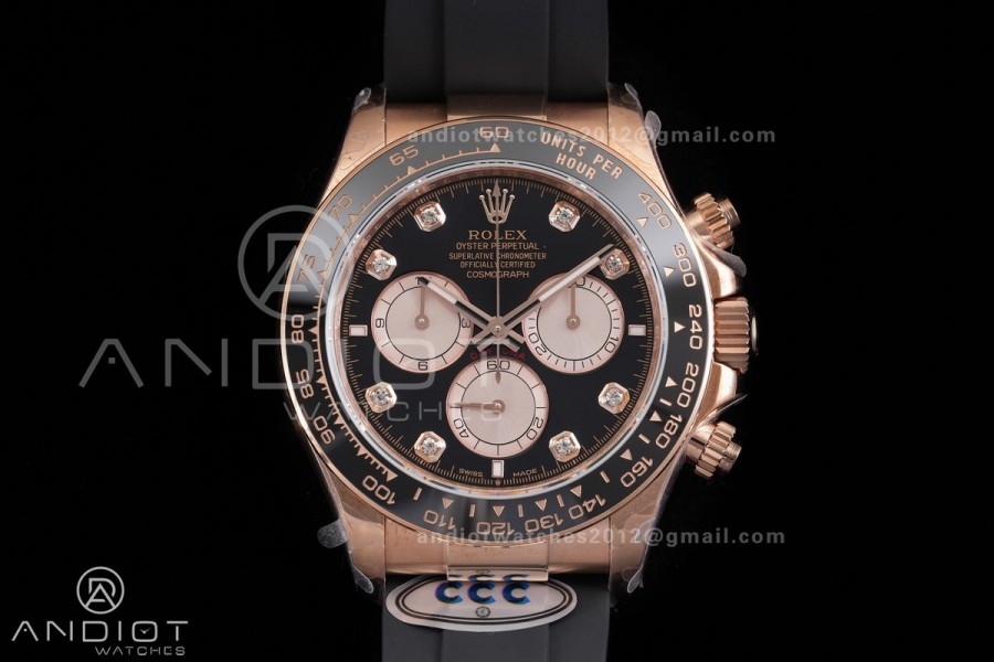 Daytona 126515 3CF 1:1 Best Edition Black/RG Diamonds Dial on Oysterflex Strap DD4131 (Gain Weight)
