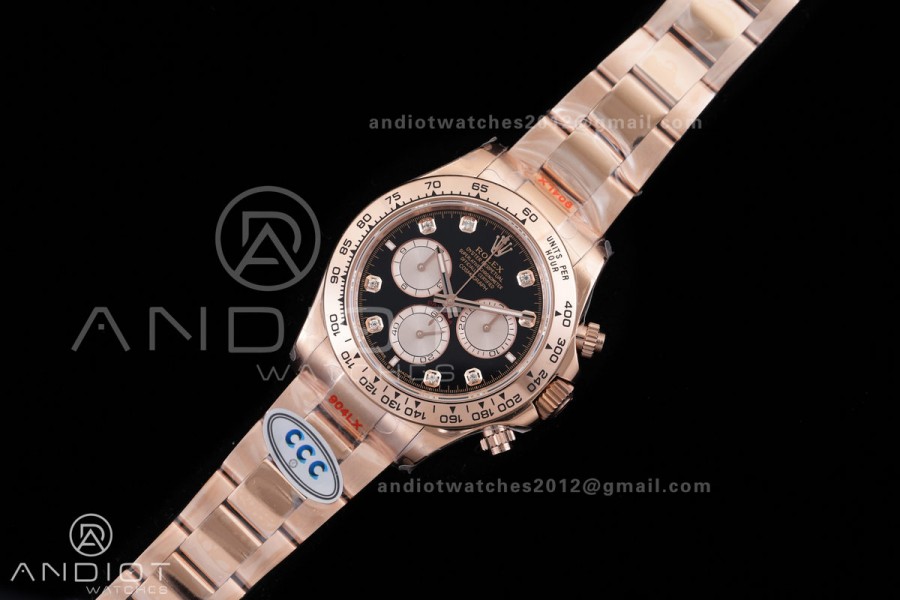 Daytona 126505 RG 3CF 1:1 Best Edition Black/RG Diamonds Dial on RG Bracelet DD4131 (Gain Weight)