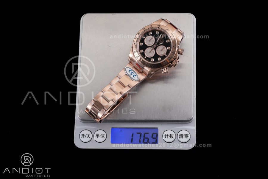 Daytona 126505 RG 3CF 1:1 Best Edition Black/RG Diamonds Dial on RG Bracelet DD4131 (Gain Weight)