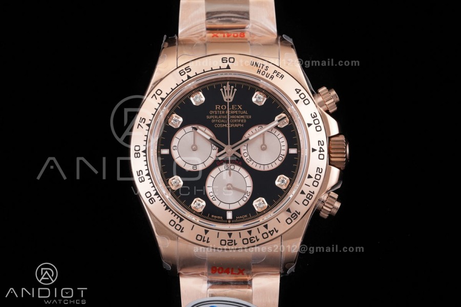 Daytona 126505 RG 3CF 1:1 Best Edition Black/RG Diamonds Dial on RG Bracelet DD4131 (Gain Weight)