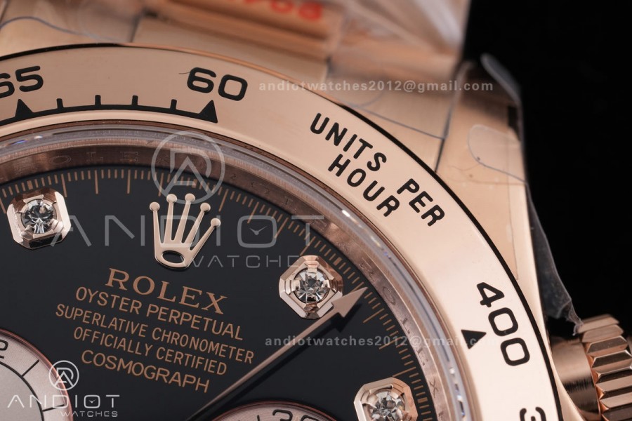 Daytona 126505 RG 3CF 1:1 Best Edition Black/RG Diamonds Dial on RG Bracelet DD4131 (Gain Weight)
