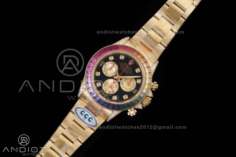 Daytona 116598rbow 3CF 1:1 Best Edition Black Diamonds Dial on YG Bracelet DD4130 V2 (Mod Version)