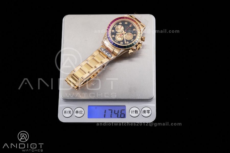 Daytona 116598rbow 3CF 1:1 Best Edition Black Diamonds Dial on YG Bracelet DD4130 V2 (Mod Version)