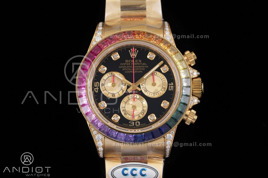 Daytona 116598rbow 3CF 1:1 Best Edition Black Diamonds Dial on YG Bracelet DD4130 V2 (Mod Version)