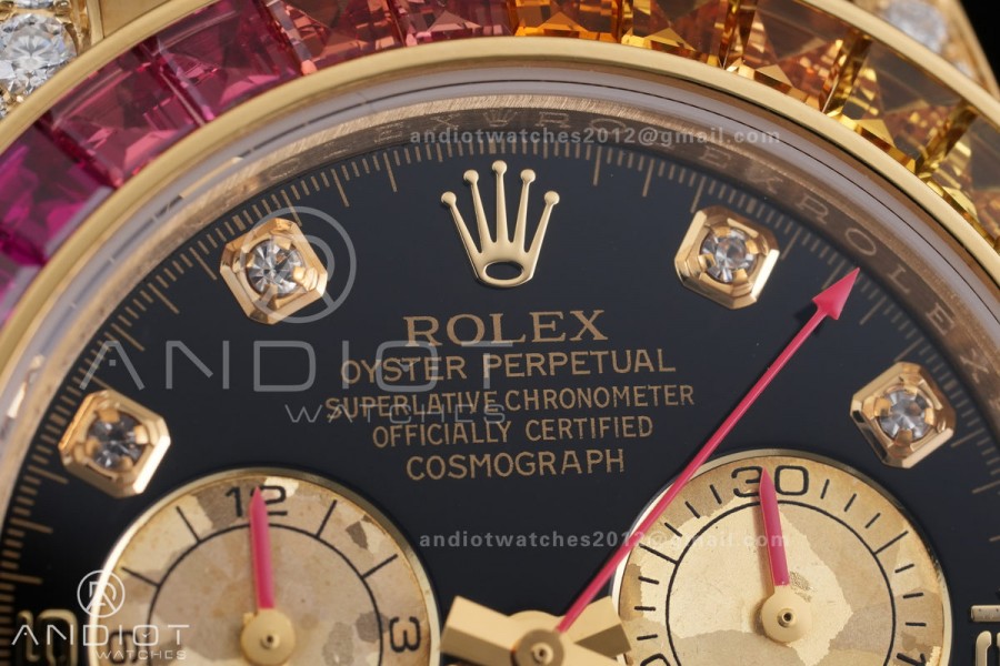 Daytona 116598rbow 3CF 1:1 Best Edition Black Diamonds Dial on YG Bracelet DD4130 V2 (Mod Version)