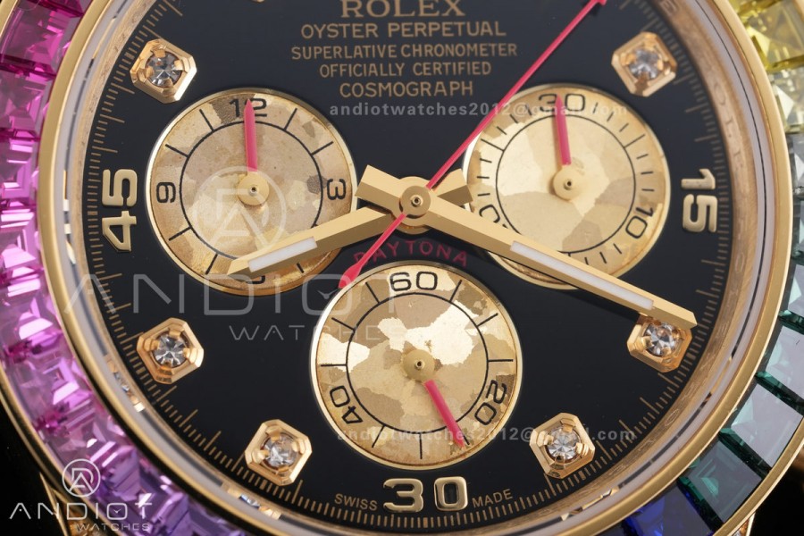 Daytona 116598rbow 3CF 1:1 Best Edition Black Diamonds Dial on YG Bracelet DD4130 V2 (Mod Version)