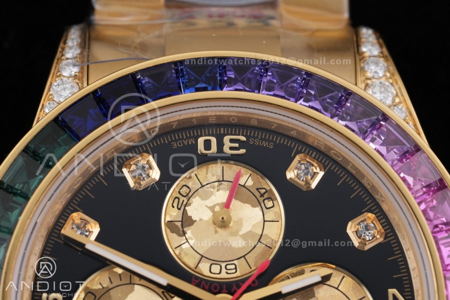Daytona 116598rbow 3CF 1:1 Best Edition Black Diamonds Dial on YG Bracelet DD4130 V2 (Mod Version)
