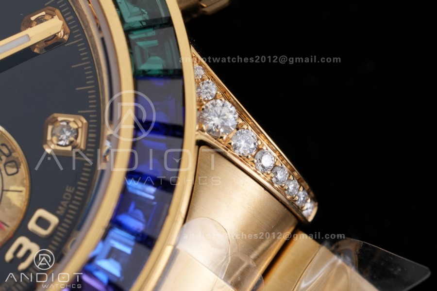 Daytona 116598rbow 3CF 1:1 Best Edition Black Diamonds Dial on YG Bracelet DD4130 V2 (Mod Version)
