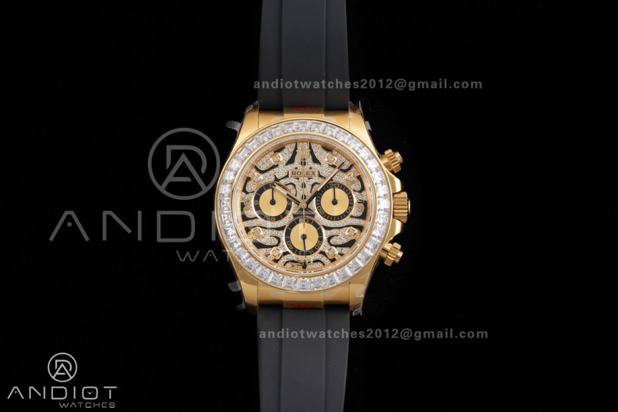 Daytona 116588TBR 'Eye Of The Tiger' YG 3CF 1:1 Best Edition Tiger Diamonds Dial on Oysterflex Strap DD4130 V2 (Mod Version)