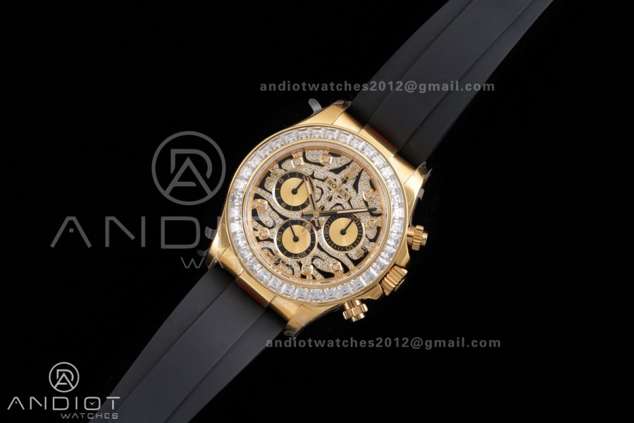 Daytona 116588TBR 'Eye Of The Tiger' YG 3CF 1:1 Best Edition Tiger Diamonds Dial on Oysterflex Strap DD4130 V2 (Mod Version)