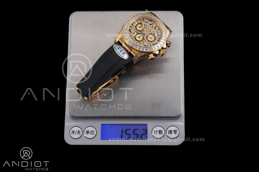 Daytona 116588TBR 'Eye Of The Tiger' YG 3CF 1:1 Best Edition Tiger Diamonds Dial on Oysterflex Strap DD4130 V2 (Mod Version)