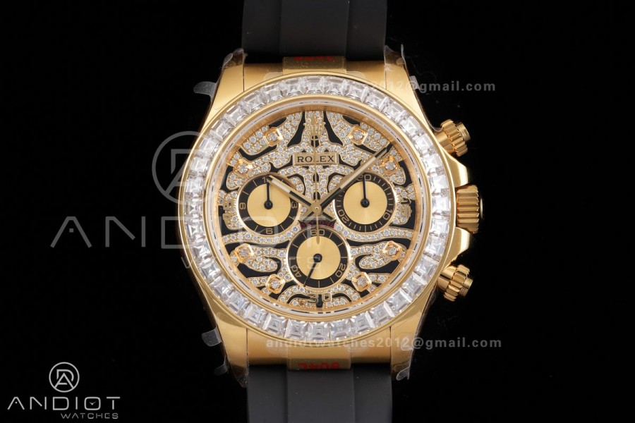 Daytona 116588TBR 'Eye Of The Tiger' YG 3CF 1:1 Best Edition Tiger Diamonds Dial on Oysterflex Strap DD4130 V2 (Mod Version)