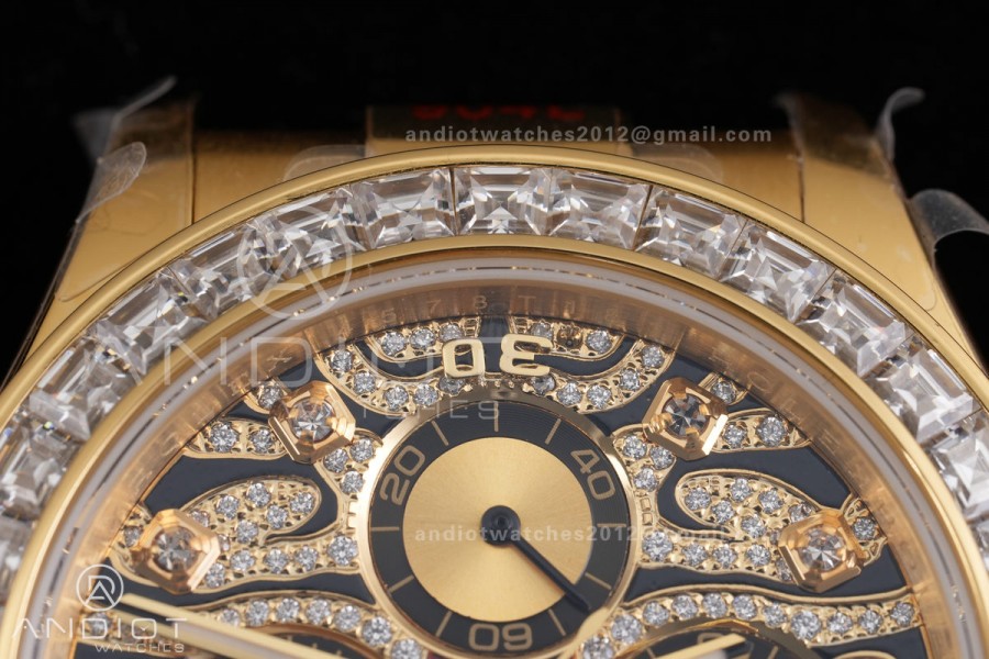 Daytona 116588TBR 'Eye Of The Tiger' YG 3CF 1:1 Best Edition Tiger Diamonds Dial on Oysterflex Strap DD4130 V2 (Mod Version)