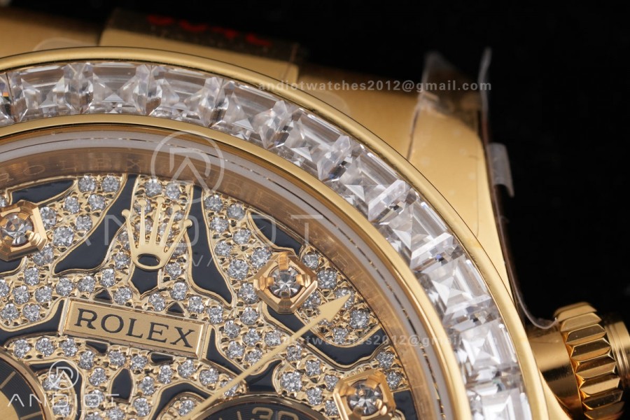 Daytona 116588TBR 'Eye Of The Tiger' YG 3CF 1:1 Best Edition Tiger Diamonds Dial on Oysterflex Strap DD4130 V2 (Mod Version)