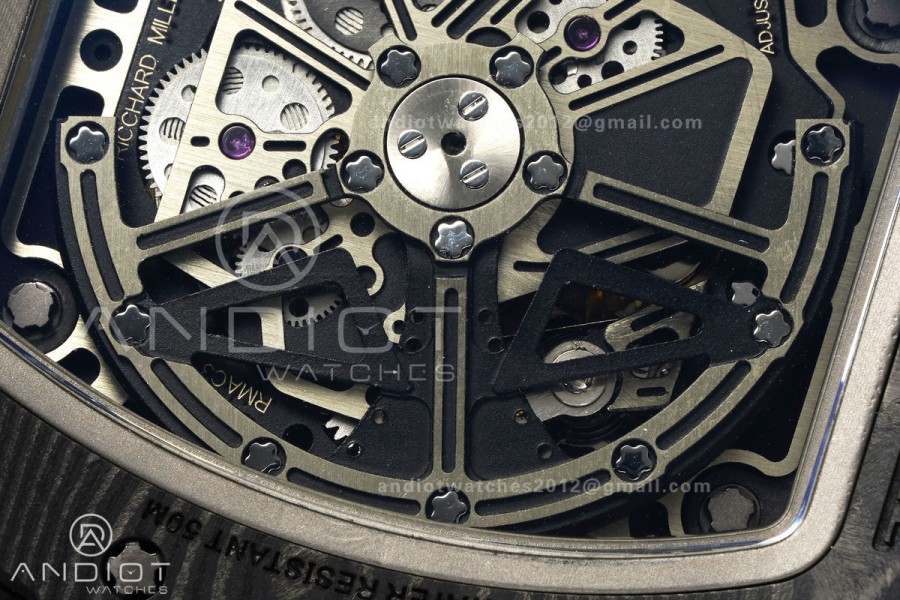 RM011 Black Carbon ABMF Best Edition Skeleton Dial on Black Rubber Strap A7750