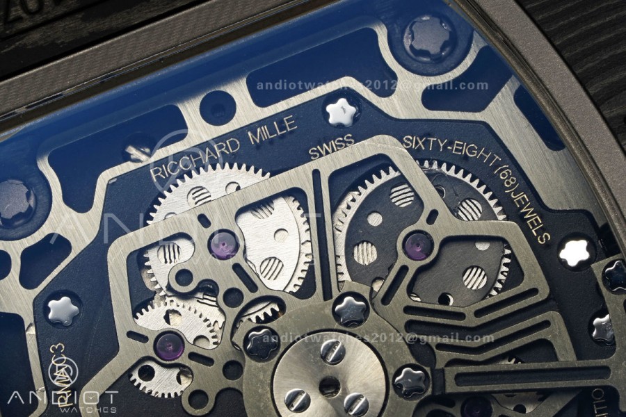 RM011 Black Carbon ABMF Best Edition Skeleton Dial on Black Rubber Strap A7750