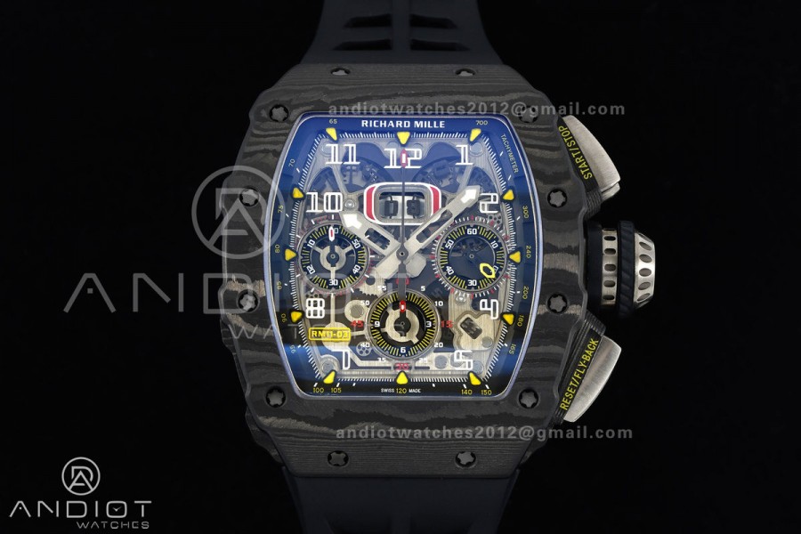 RM011 Black Carbon ABMF Best Edition Skeleton Dial on Black Rubber Strap A7750