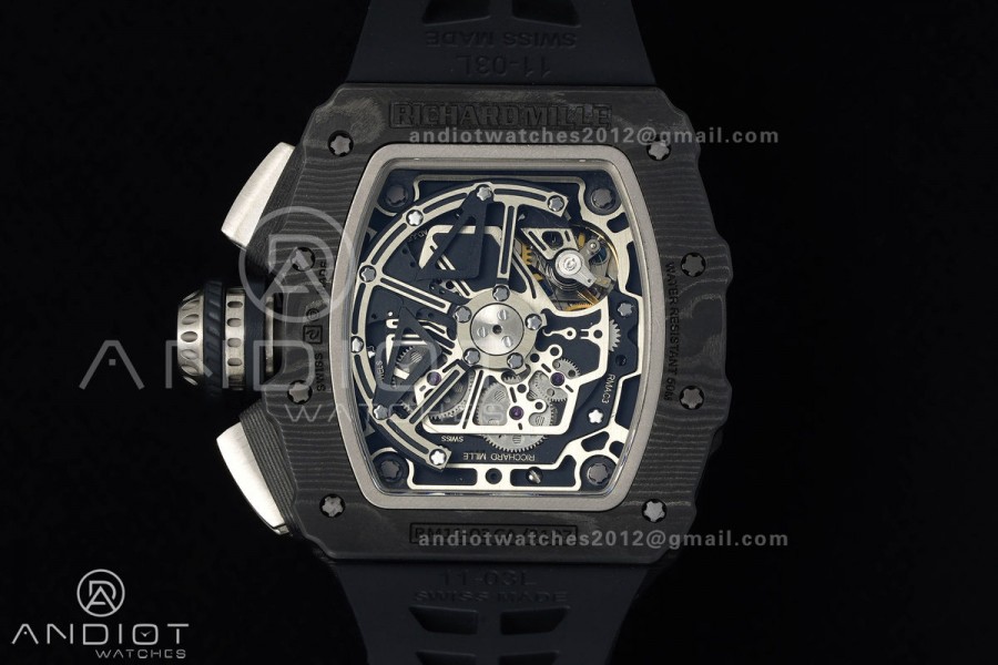 RM011 Black Carbon ABMF Best Edition Skeleton Dial on Black Rubber Strap A7750