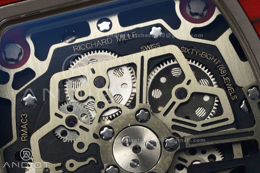 RM011 Red Carbon ABMF Best Edition Skeleton Dial on Red Rubber Strap A7750