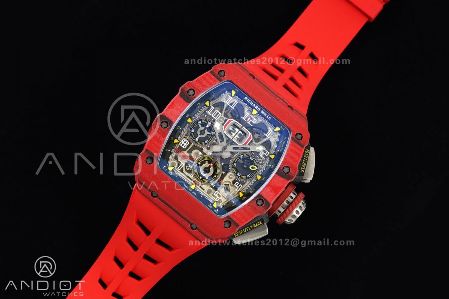 RM011 Red Carbon ABMF Best Edition Skeleton Dial on Red Rubber Strap A7750