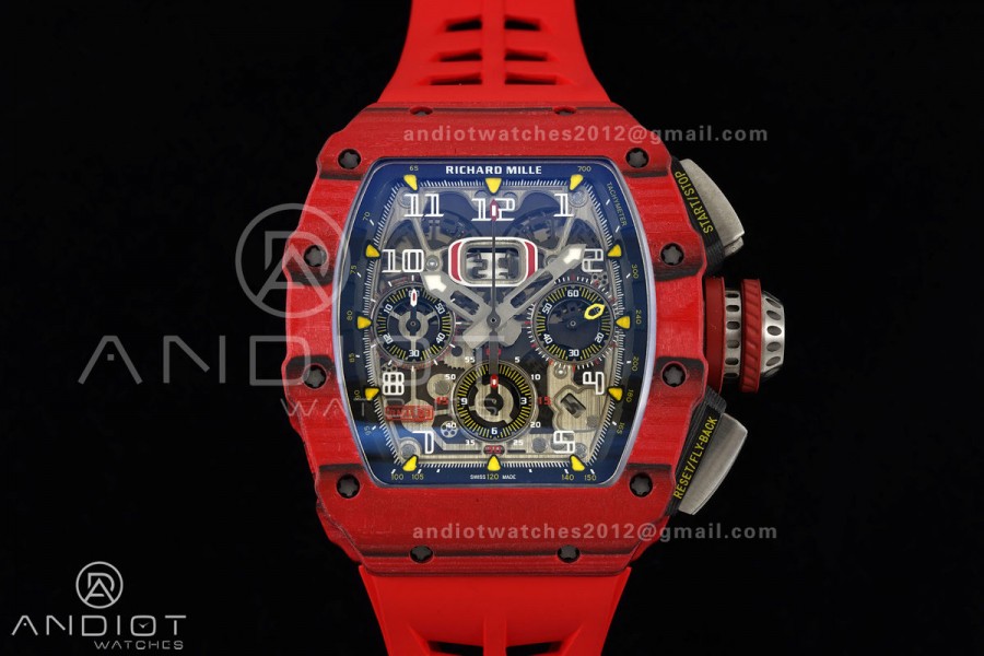 RM011 Red Carbon ABMF Best Edition Skeleton Dial on Red Rubber Strap A7750