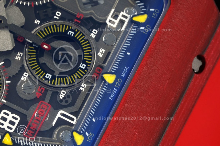 RM011 Red Carbon ABMF Best Edition Skeleton Dial on Red Rubber Strap A7750