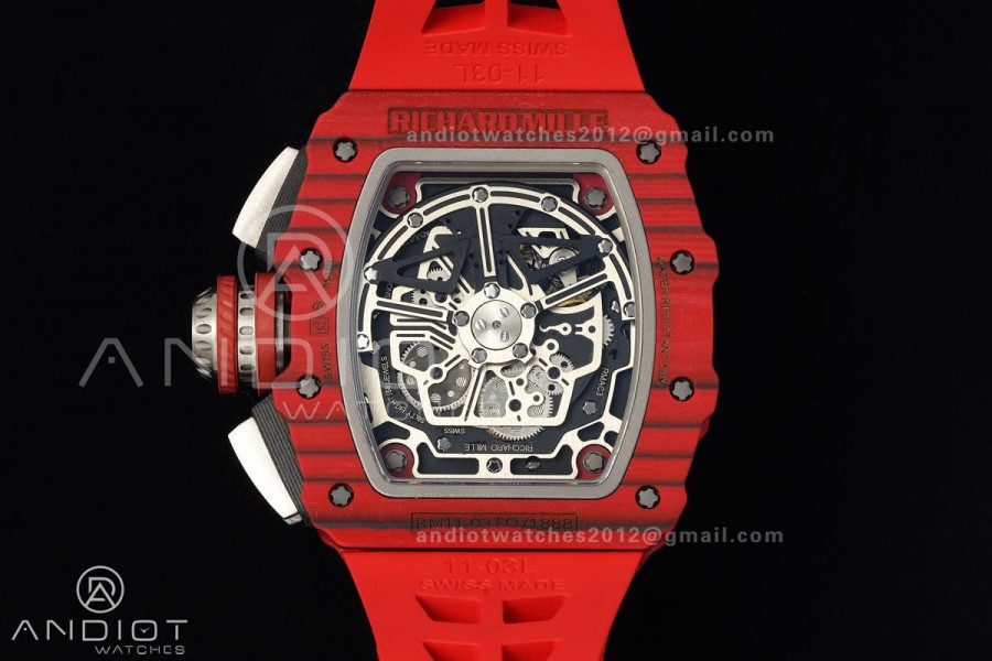 RM011 Red Carbon ABMF Best Edition Skeleton Dial on Red Rubber Strap A7750