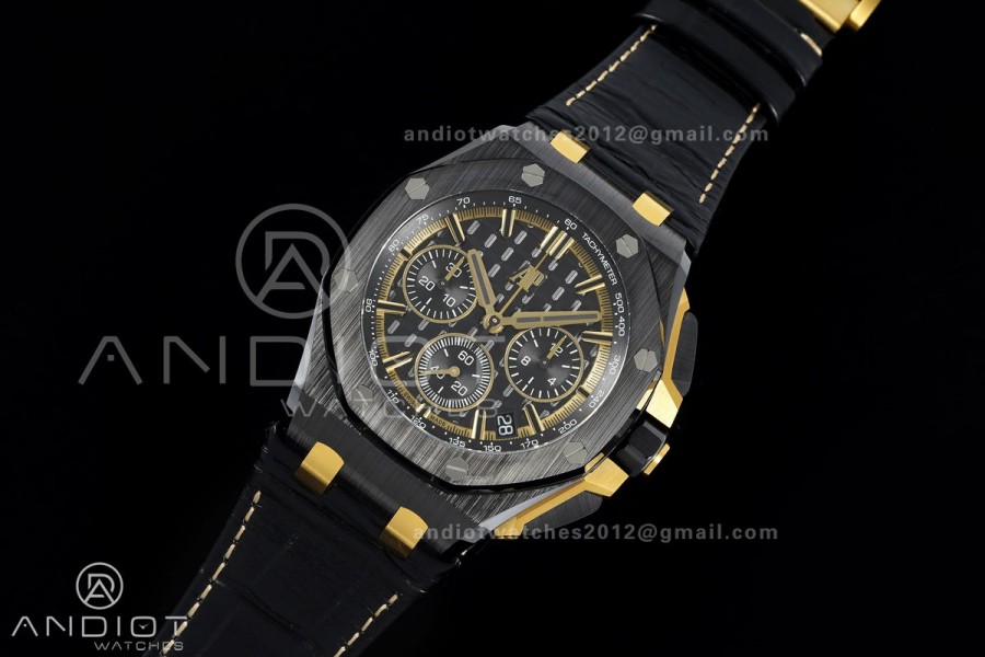 Royal Oak Offshore 43mm Ceramic/YG APPF Best Edition Black Dial on Black Leather Strap AA4401