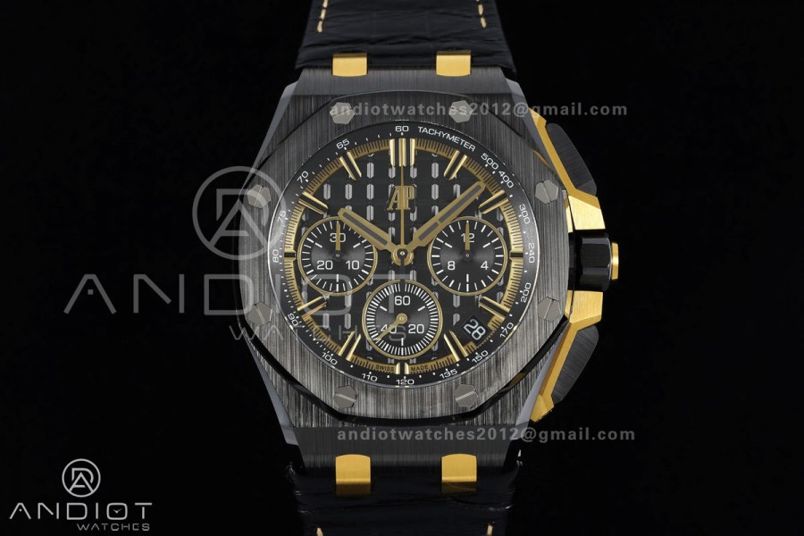 Royal Oak Offshore 43mm Ceramic/YG APPF Best Edition Black Dial on Black Leather Strap AA4401