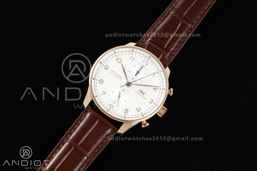 Portugieser Chrono IW371611 RG APSF 1:1 Best Edition White Dial on Brown Leather Strap DD69355 Super Clone