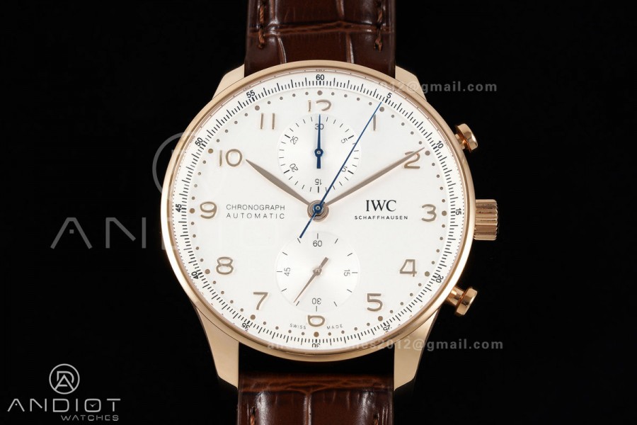 Portugieser Chrono IW371611 RG APSF 1:1 Best Edition White Dial on Brown Leather Strap DD69355 Super Clone