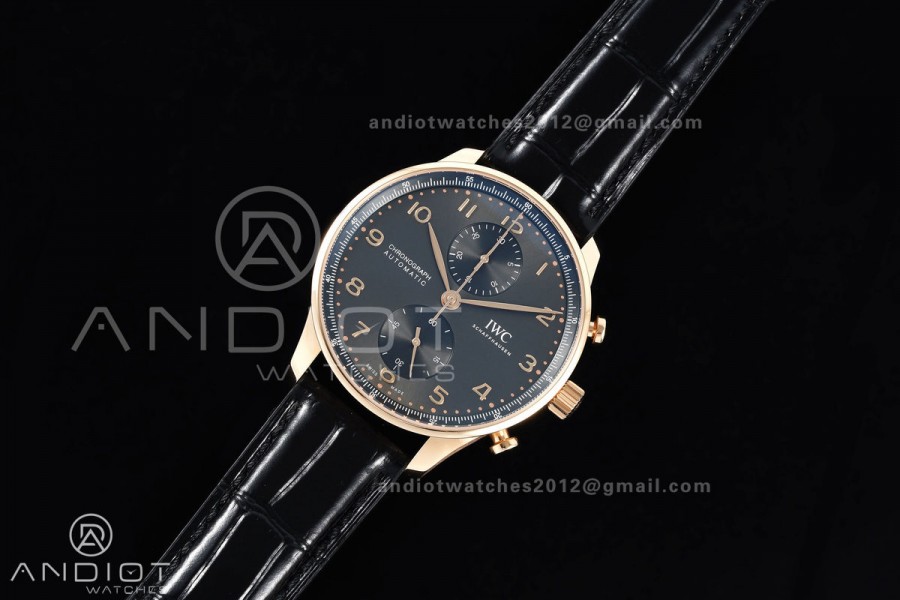 Portugieser Chrono iw371625 RG APSF 1:1 Best Edition Black Dial on Black Leather Strap DD69355 Super Clone