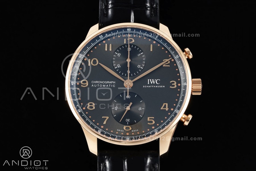Portugieser Chrono iw371625 RG APSF 1:1 Best Edition Black Dial on Black Leather Strap DD69355 Super Clone