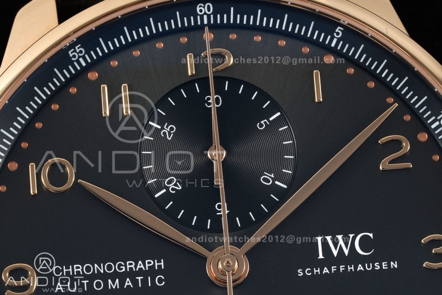 Portugieser Chrono iw371625 RG APSF 1:1 Best Edition Black Dial on Black Leather Strap DD69355 Super Clone