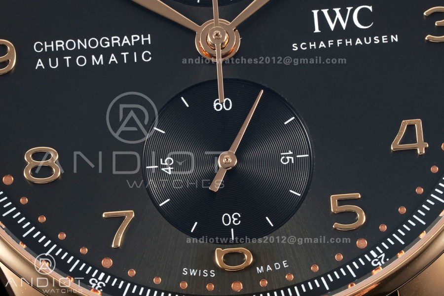 Portugieser Chrono iw371625 RG APSF 1:1 Best Edition Black Dial on Black Leather Strap DD69355 Super Clone