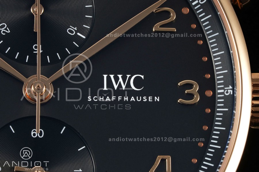 Portugieser Chrono iw371625 RG APSF 1:1 Best Edition Black Dial on Black Leather Strap DD69355 Super Clone