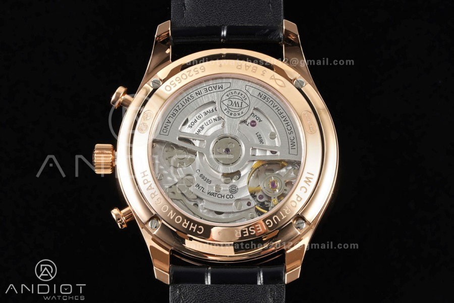 Portugieser Chrono iw371625 RG APSF 1:1 Best Edition Black Dial on Black Leather Strap DD69355 Super Clone