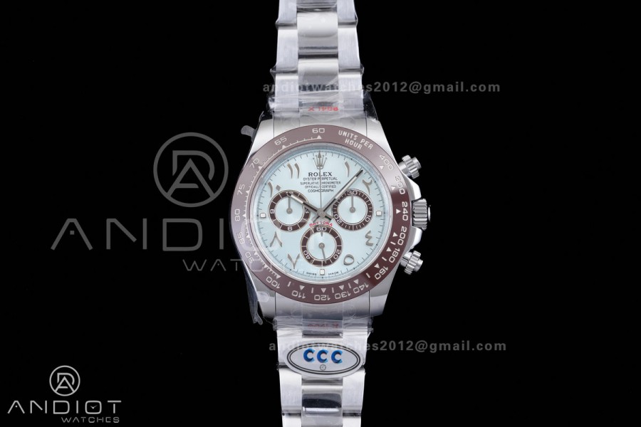 Daytona 116506 3CF 1:1 Best Edition Ice Blue Arabic Dial on SS Bracelet DD4130 V2 (Mod Version)